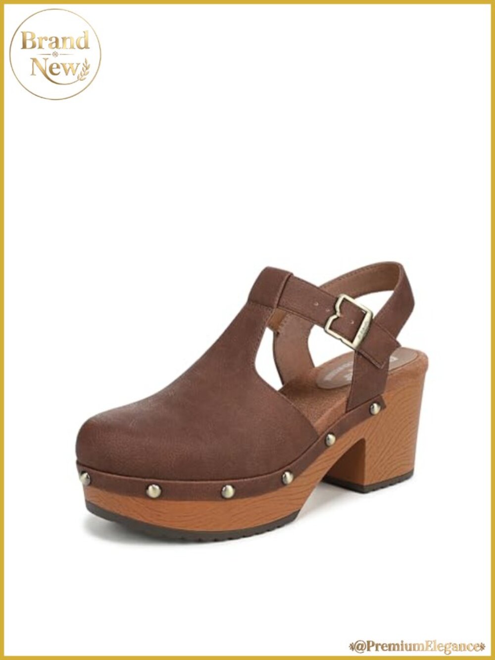 Womens Platform Clog Adjustable Buckle Round Toe Walking
